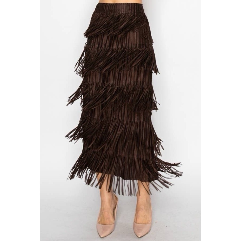 Origami Layered Fringe Brown Skirt NWT size L